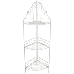 Antique White Scrolled Metal Folding Corner Shelf Rack, 51.5 Premium