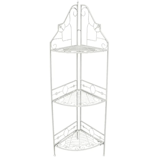 Antique White Scrolled Metal Folding Corner Shelf Rack, 51.5 Premium