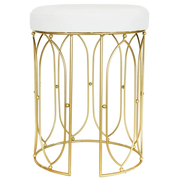 Arca Glazed Gold Wire Vanity Stool/Padded White Faux Leather Seat Outlet
