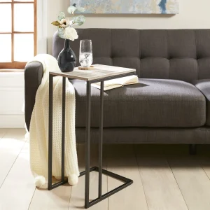 Black Metal C-Table With Rustic Wooden Top Promotion