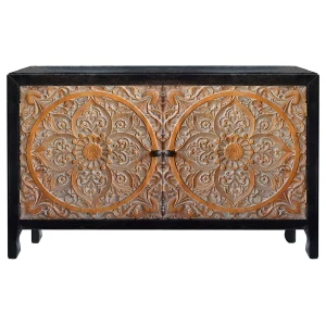 2-Door Carved Black Long Cabinet Opening Sales
