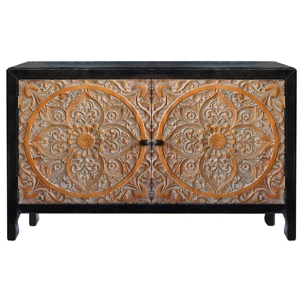 2-Door Carved Black Long Cabinet Opening Sales