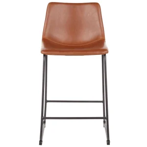 Drake Cognac Modern Industrial Faux Leather Barstool, 30 Less Expensive