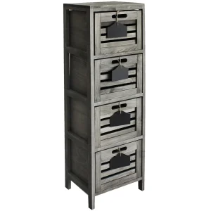4-Drawer Grey Wooden Cabinet, Large Opening Sales