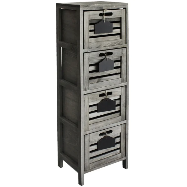 4-Drawer Grey Wooden Cabinet, Large Opening Sales