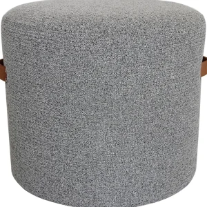 Honeybloom Rica Textured Pouf With Faux Leather Handles, Grey Less Expensive