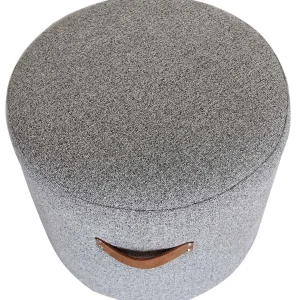 Honeybloom Rica Textured Pouf With Faux Leather Handles, Grey Less Expensive