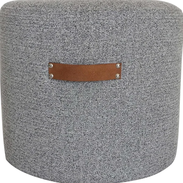 Honeybloom Rica Textured Pouf With Faux Leather Handles, Grey Less Expensive