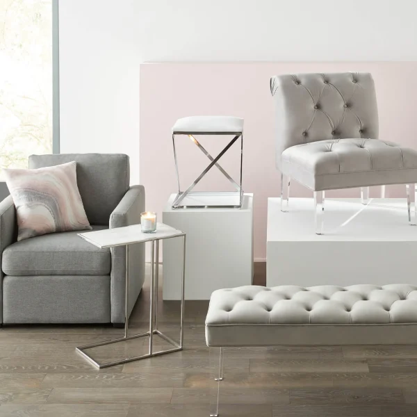 Laila Ali Grey Tufted Accent Chair With Clear Acrylic Legs Outlet