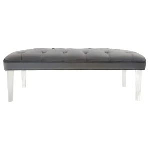Laila Ali Grey Tufted Bench With Clear Acrylic Legs Promotion