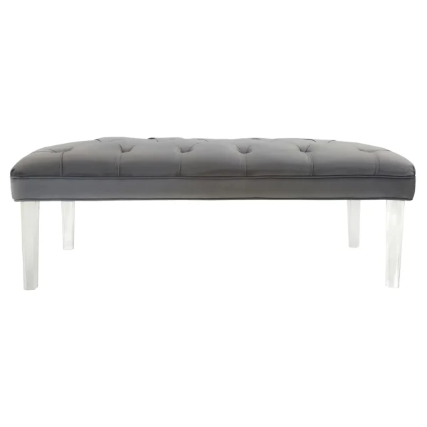 Laila Ali Grey Tufted Bench With Clear Acrylic Legs Promotion
