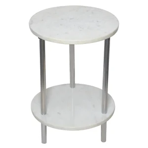 Laila Ali Iris White Marble Accent Table Opening Sales