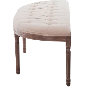 Lourdes Ivory Linen Tufted Curved Bench W/Distressed Wood Legs Opening Sales