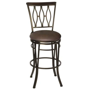 Marsol Brown Metal Swivel Barstool With Faux Leather Seat Clearance