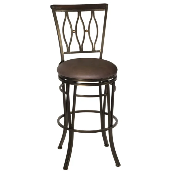 Marsol Brown Metal Swivel Barstool With Faux Leather Seat Clearance