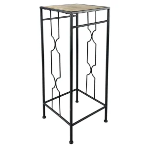 Metal Plant Stand With Wood Top Black, Large Promotion