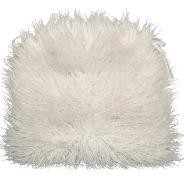 Mongolian Faux Fur Chair Pad/Ties White Promotion