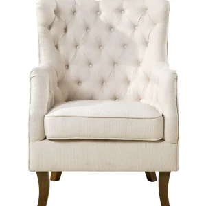 Norfolk Cream Linen Tufted High Back Arm Chair Promotion