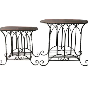 Oval Wood Top Gothic Table With Brown Arch Decorative Metal, Small Good Quality