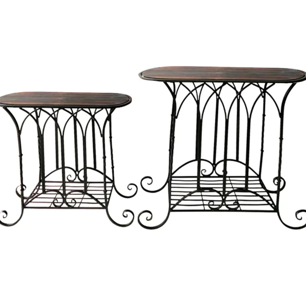 Oval Wood Top Gothic Table With Brown Arch Decorative Metal, Large Exquisite Gifts