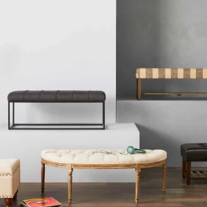 Providence Lourdes Tufted Curved Bench, Neutral Clearance