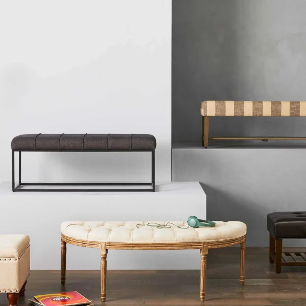 Providence Lourdes Tufted Curved Bench, Neutral Clearance