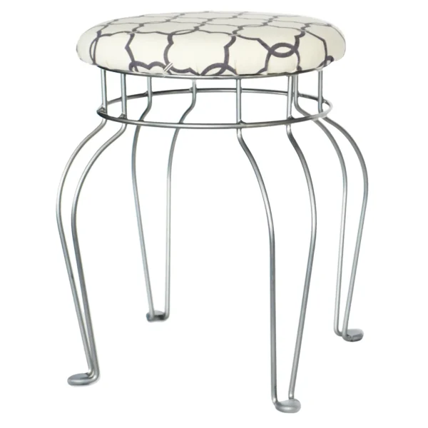 Quatrefoil Silver Wire Vanity Stool/Ivory Printed Fabric Seat Opening Sales