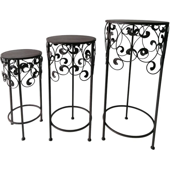 Round Wood Top With Scroll Metal Plant Stand, Medium Featured