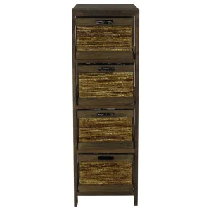4-Tier Brown Wooden Shelf With Maize Drawers Discount Online