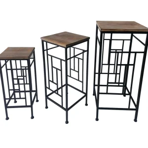 Wood Top Plant Stand With Metal Frame, Small Exquisite Gifts