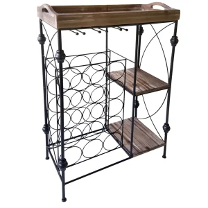 Wood Tray Top Black Metal Wine Rack Outlet